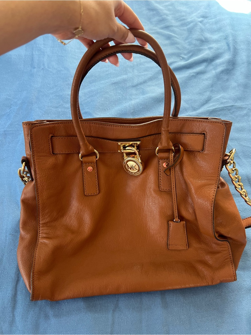 Michael Kors Cognac Leather Satchel with Gold Hardware